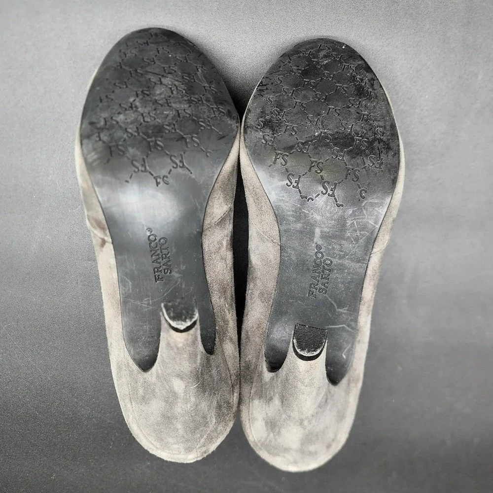 Franco Sarto L-Sync Gray Womens 10M Suede Leather Ankle Boots High Heel Zip‎ Up